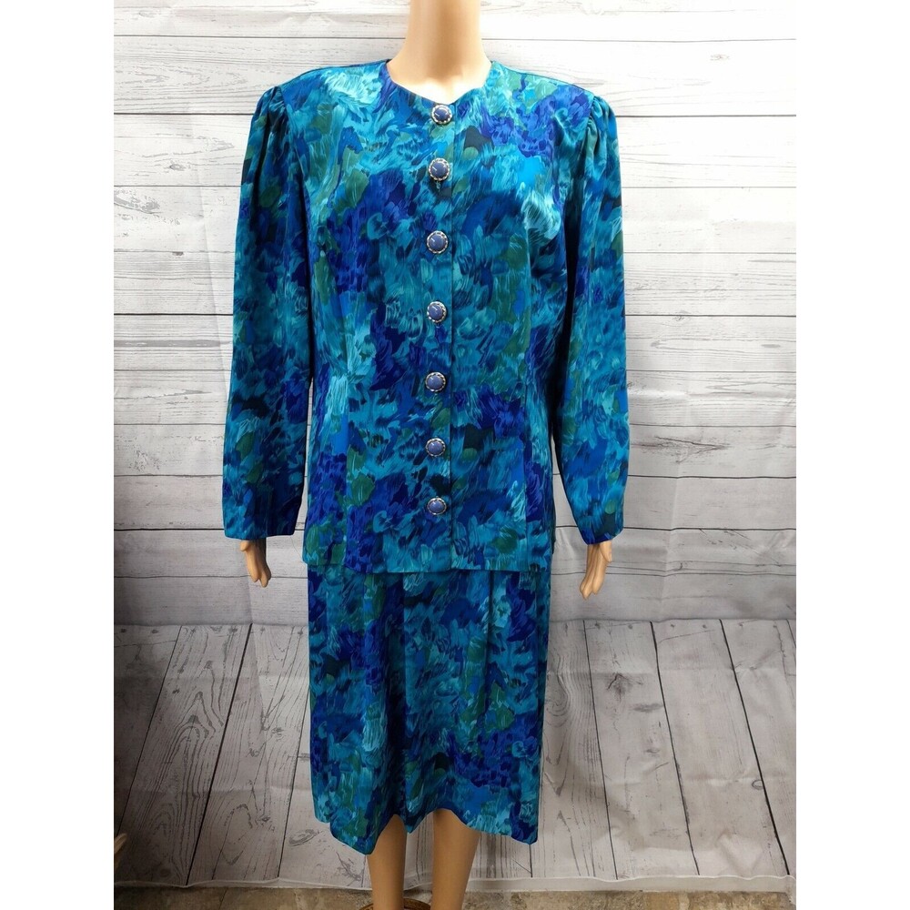 Vtg Jo Hanna York Skirt To outfit Joan Davis Sz 16 Blue Green watercolor